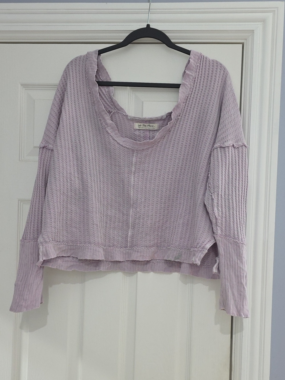 We The Free Lilac Waffle-Knit Cropped Long Sleeve Top